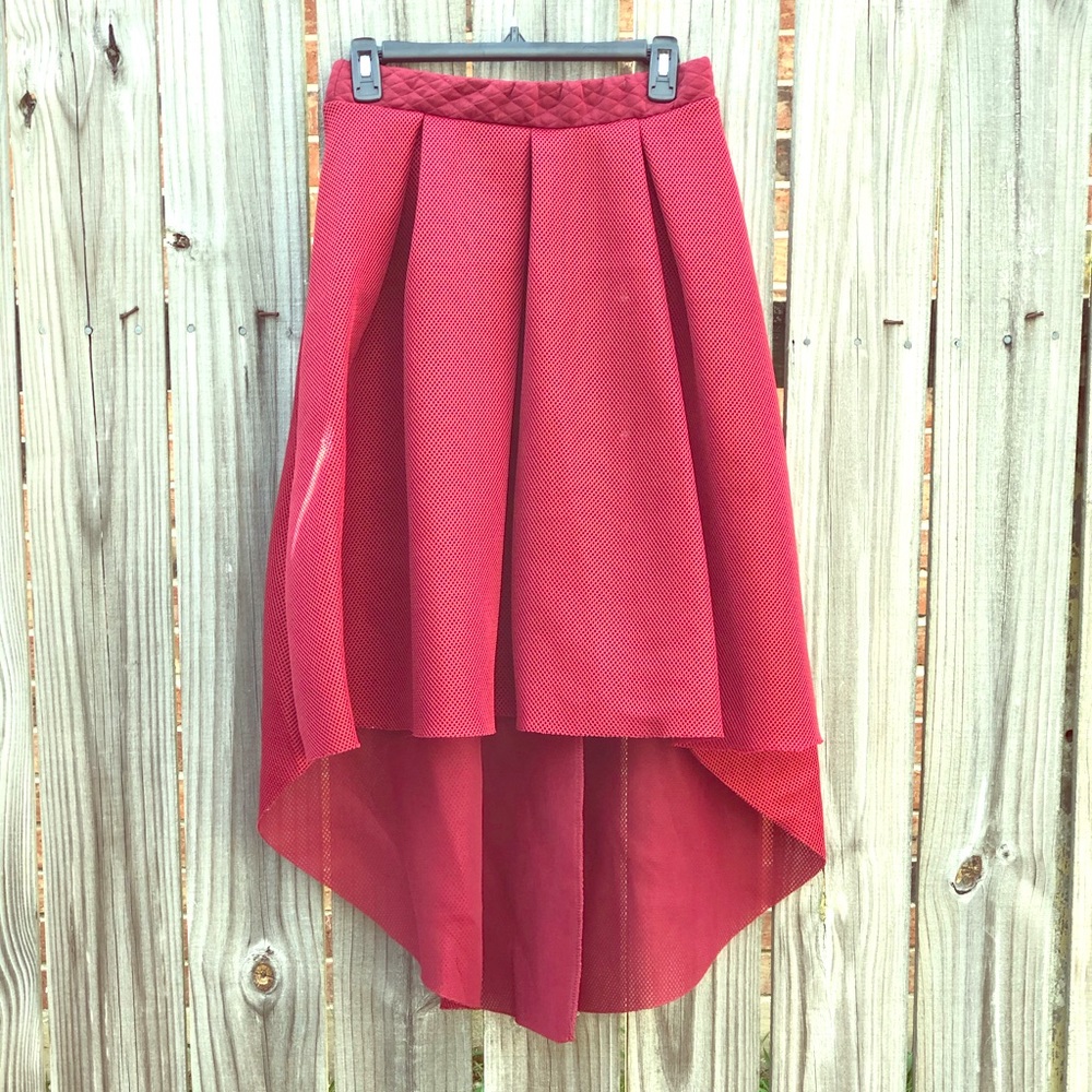 Pleated High Low Net Skirt